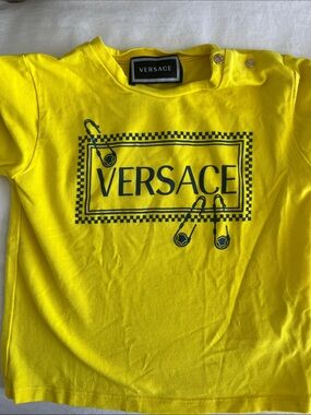 Versace Kids Bright Yellow Logo Tee with Navy Print